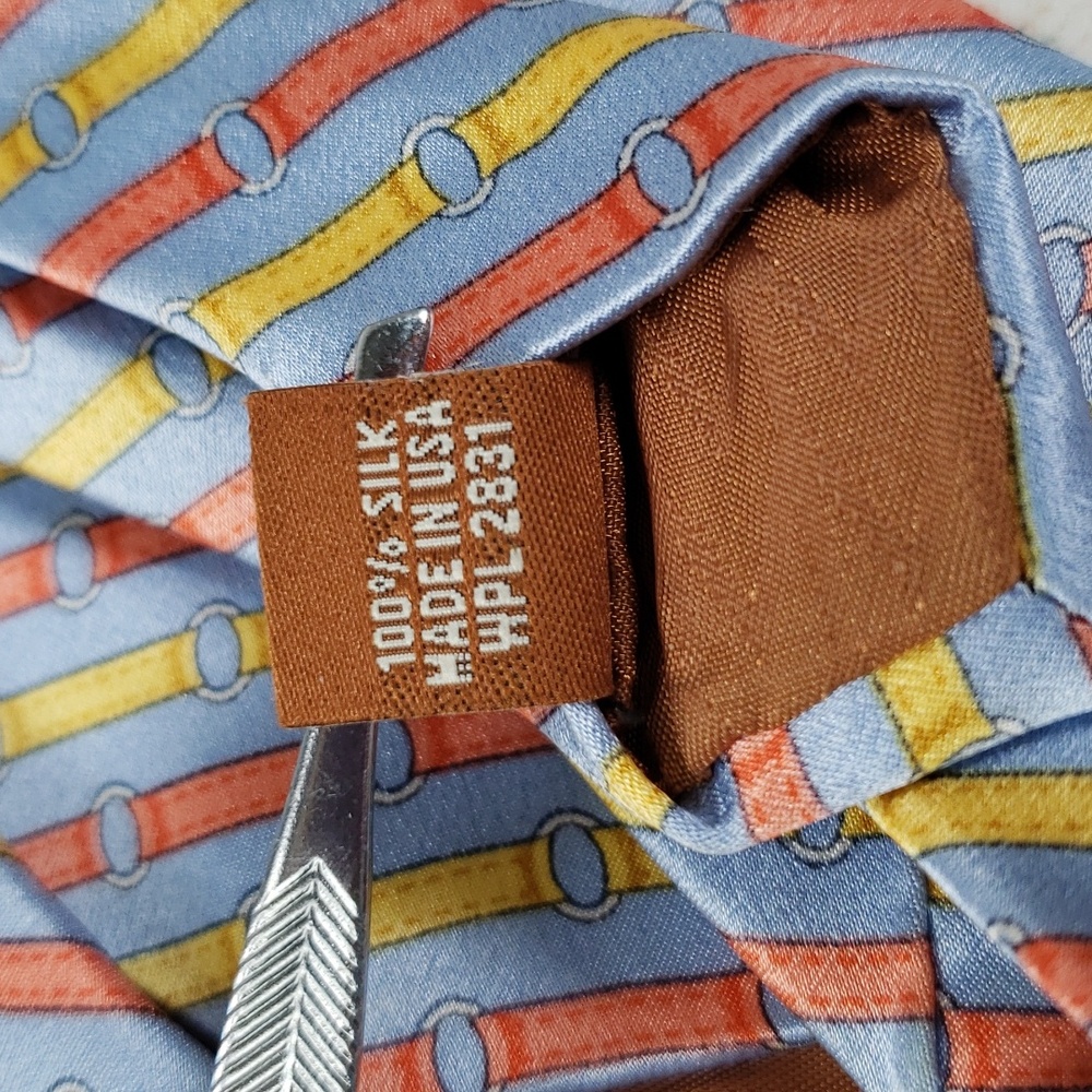 Michael Kors Men's Lite Blue Red Yellow Silk Dress Necktie - Picture 8 of 8